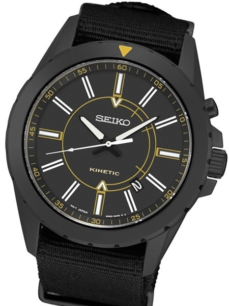 Seiko Kinetic Black Ion-Plated 42mm Field Watch with Power Reserve