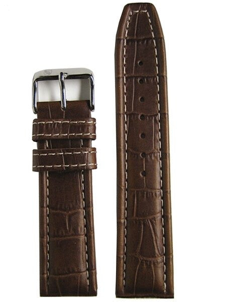 Toscana Brown Alligator Grained Leather Watch Strap with White Stitching #RY6-31480