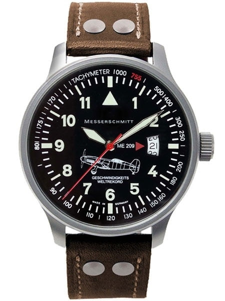 Messerschmitt Fliegeruhr Watch with Aviator Leather Strap #ME-209