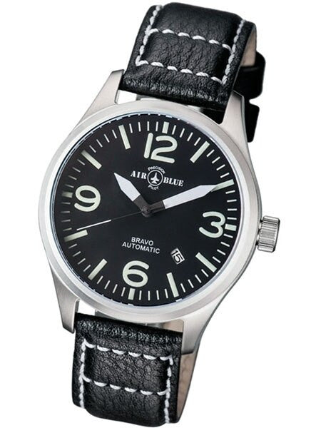 Air Blue Bravo Automatic Pilot Watch with 44mm Case, Sapphire Crystal #BRAVOAUTOSSBLK