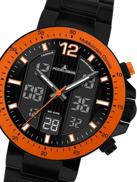 Jacques Lemans Black Milano 50MM Analog-Digital Chronograph Calendar Watch #1-1726I