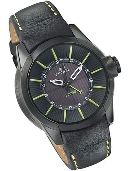 Titan HTSE Solar Powered Quartz Watch with Pointer Date and Leather Strap #1629NL01