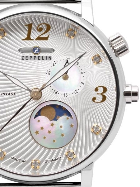 Graf Zeppelin Luna Swiss Quartz Watch with Swarovski Crystals and Moonphase #7637M-1