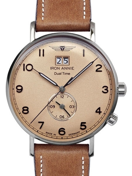 Iron Annie Big Date, Dual Time Pilot Watch with Two Crowns #5940-3