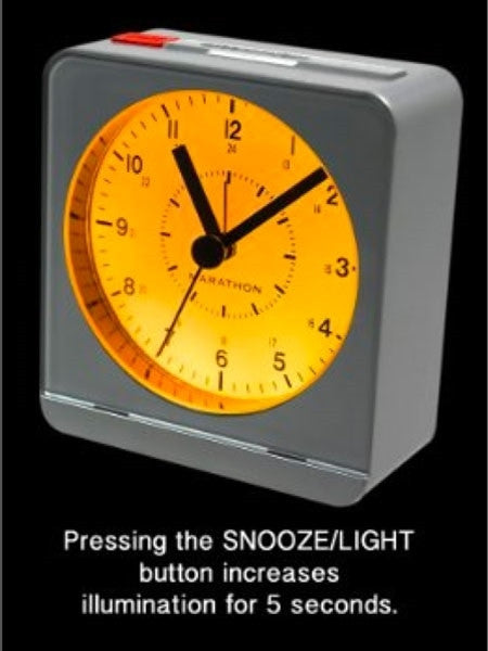 Marathon Alarm Clock with White Dial, Silent Movement, and Auto-Sensing Night Light #CL030053SV