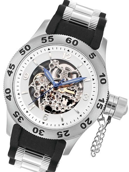 Rougois Russian Naval Style Skeleton Automatic Watch with Canteen Crown #RSND-SB