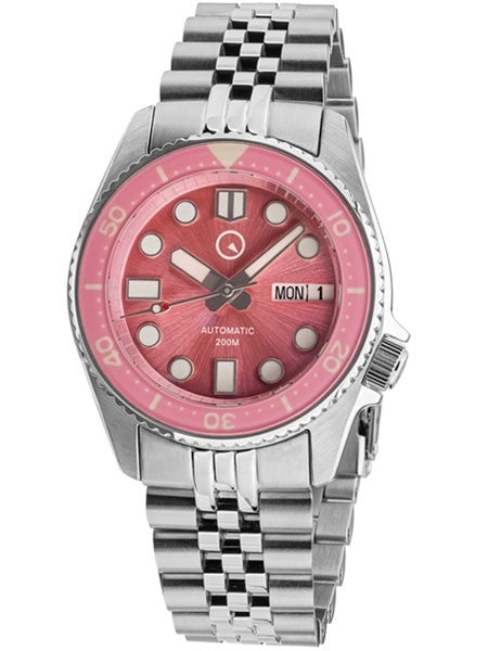 Islander 38mm Automatic Pink Dive Watch with Solid-Link Bracelet, AR Double Dome Sapphire Crystal, and Luminous Sapphire Bezel Insert #ISL-52
