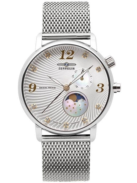 Graf Zeppelin Luna Swiss Quartz Watch with Swarovski Crystals and Moonphase #7637M-1