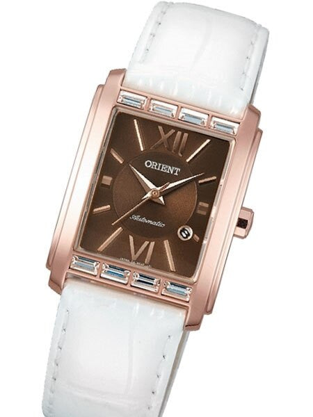 Orient Romance Women's Automatic Dress Watch with Curved Crystal and CZ Baguettes on the Bezel #ENRAP003T