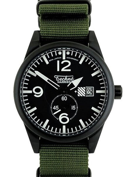 Techne Harrier Aviator Quartz Watch with 41mm Black Aluminium Case  #388.122