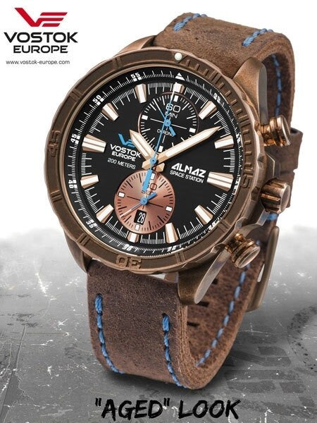 Vostok-Europe Almaz Bronze Two-Eye Quartz Chronograph with 60-Minute Stopwatch #320O266