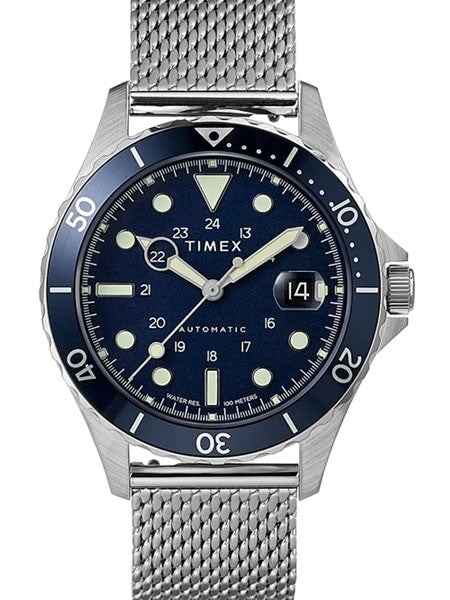 Timex 41mm Navi XL 21-Jewel Automatic Watch with Stainless Steel Mesh Bracelet and Blue Dial #TW2U38200ZV