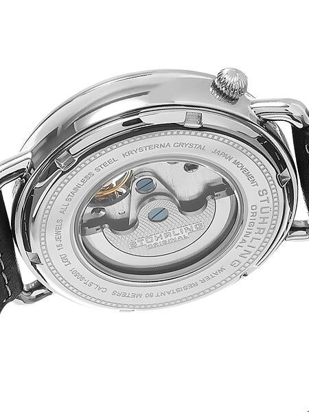Stuhrling Quartz Watch with Decorative Skeleton Movement, Mother-of-Pearl and Silver Dial #693.01