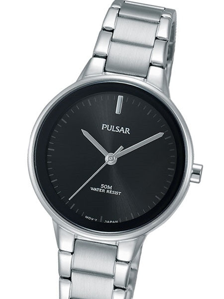 Pulsar Ladies Black Dial Quartz Watch with Matching Bracelet #PRS675