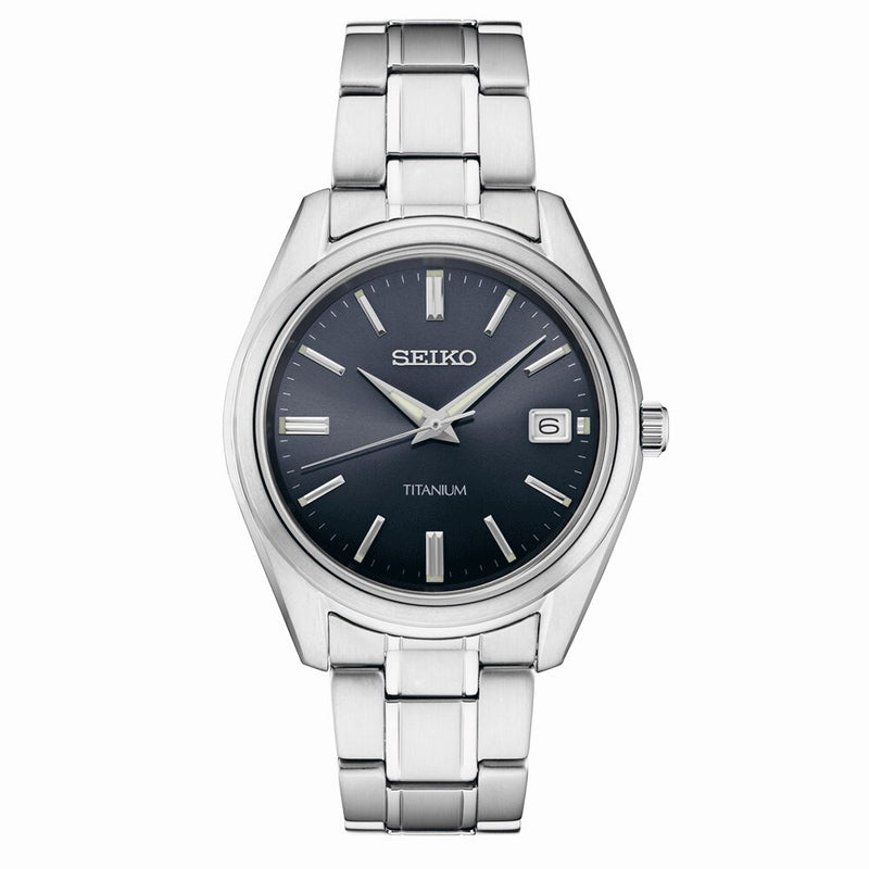 Seiko 40mm Titanium Quartz Watch with Sapphire Crystal and Titanium Bracelet SUR373