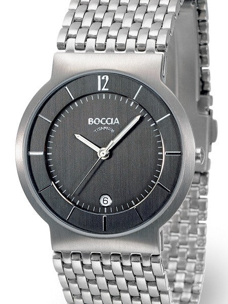 Boccia Mens Silver Quartz Watch with 37mm Titanium Case and Matching Bracelet #3514-04