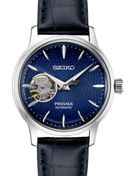 Ladies Seiko Presage Blue Automatic Dress Watch with Open Heart #SSA785