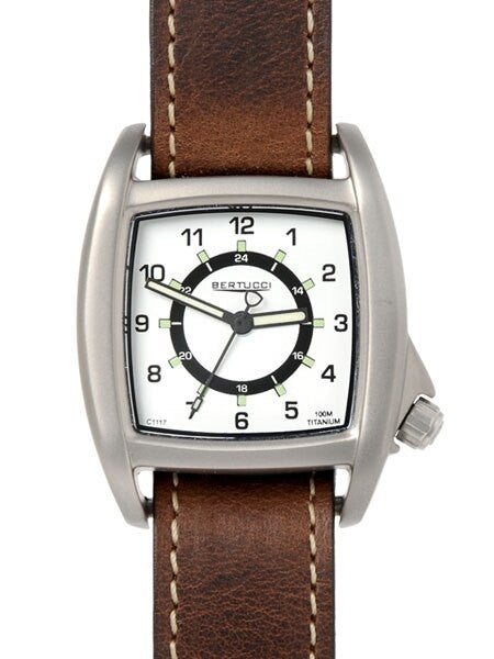 Bertucci C-1T Lusso Tank Style Field Watch with Titanium Case and Horween Leather Strap #16017