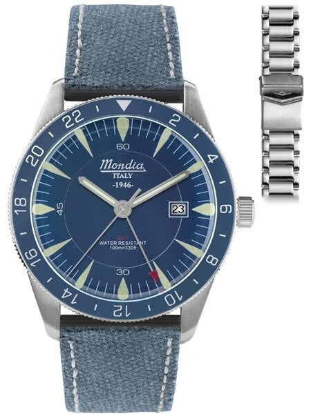 Mondia 1946 Quartz GMT Dual-Time Watch with Blue Dial #MI759SS-02BL-CF