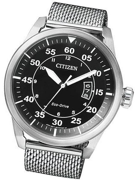 Citizen Eco-Drive Black Dial Pilot Watch with Mesh Bracelet #AW1360-55E