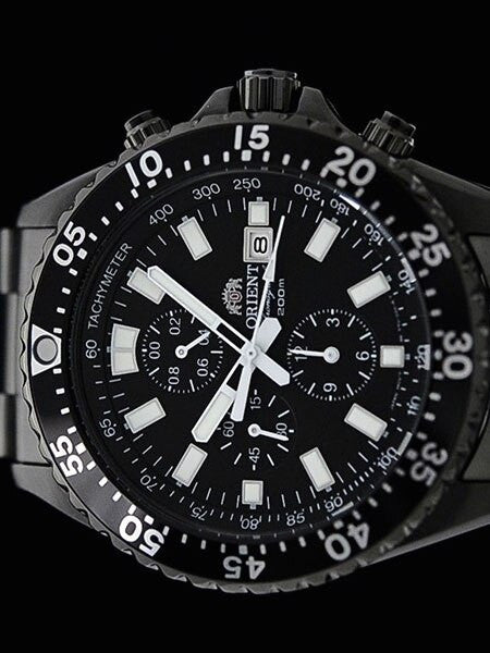 Orient Captain Quartz Sport Chronograph with Black PVD Case and Bracelet  #TT11001B