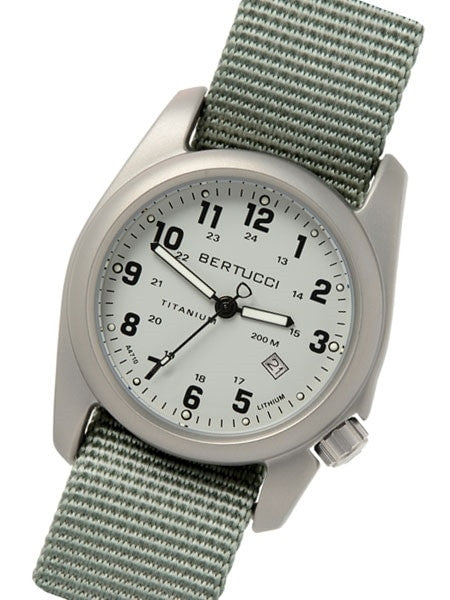Bertucci A-2T Silver Dial Titanium Watch with Olive Nylon Strap #12703