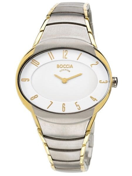 Boccia Ladies Quartz Watch with an Oval, Two-Tone Titanium Case and Matching Bracelet #3165-11