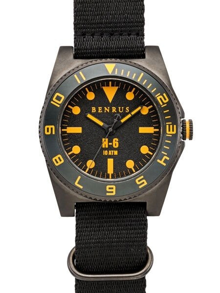 BENRUS 44mm Gun-Metal Stainless Steel, Military-Inspired Quartz H6 Watch #BR012B
