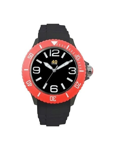 40Nine Black Plastic 46mm Case with Black Silicone Rubber Strap #40NINE02-BLACK-RED