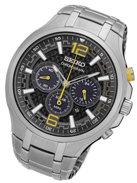 Seiko Core Series Black Carbon-Fiber Dial, Solar Chronograph with 24-Hour Sub-Dial #SSC449