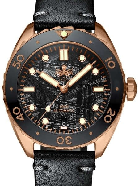 PHOIBOS Eagle Ray 500-Meter Swiss Automatic Dive Watch with Bronze Case, Black Meteorite Dial #PY018F