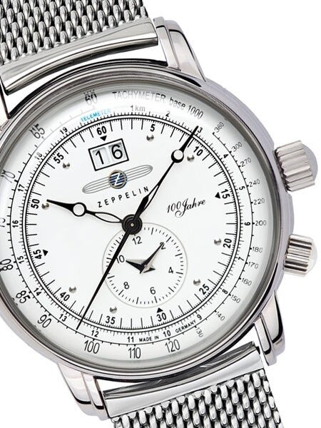 Graf Zeppelin German Made, Big Date, Dual Time Watch with Mesh Bracelet. #7640M-4