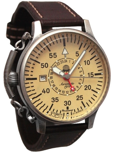 Aeromatic 1912 Automatic 24 Hour Watch, Large Minutes and Spring Crown Guard #A1394