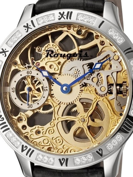 Limited Edition Rougois skeleton watch Steel with Crystals on the bezel #2270M-S-1