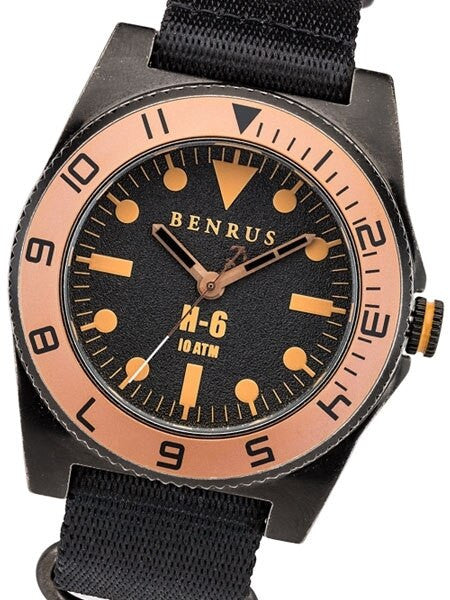 BENRUS 44mm Gun-Metal Stainless Steel, Military-Inspired Quartz H6 Watch #BR012E