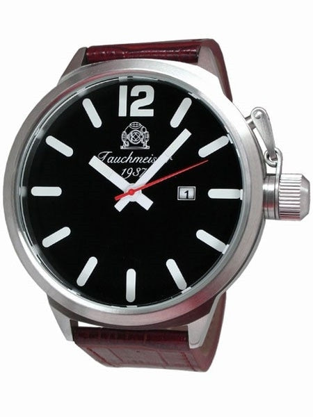 Tauchmeister XXL 58mm Black Dial Military Watch with Crown Protector #T0291
