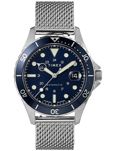 Timex 41mm Navi XL 21-Jewel Automatic Watch with Stainless Steel Mesh Bracelet and Blue Dial #TW2U38200ZV