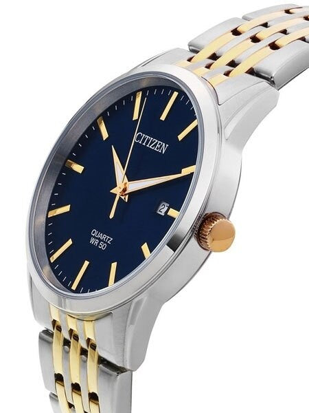 Citizen Quartz Two-Tone Dress Watch with Vibrant Blue Dial and SS Bracelet #BI5006-81L