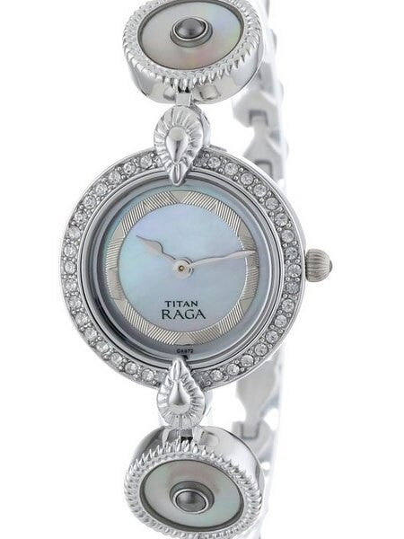 Titan Ladies Raga, Blue MOP Dial Quartz Watch with Swarovski Crystal Bezel and Fancy Bracelet #9903SM01