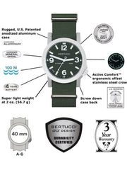 Bertucci Experior Anodized Aluminum Unibody Watch with Italian rubber strap #16509 specs
