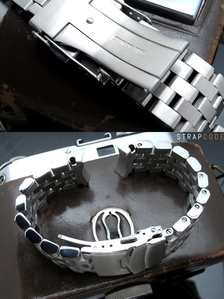 Strapcode 22mm SUPER Engineer Type II Stainless Steel Watch Band for SEIKO SKX007-009-011 Curved End #SS222003B025