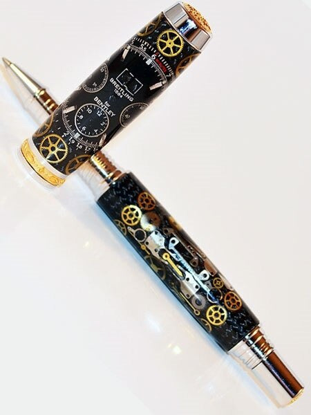 Artisan Crafted Collectable Pen made with a Breitling dial and assorted gears, cogs, screws and bridges #WPP302RB