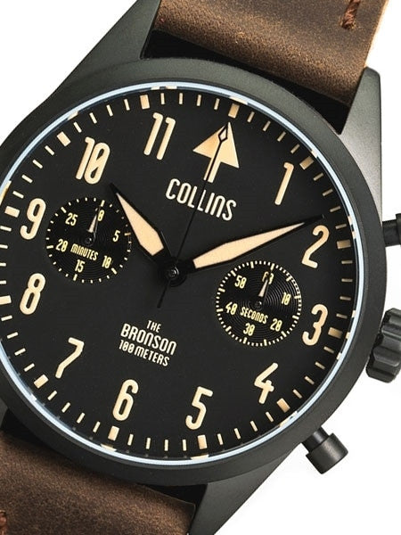 Collins Aviator-Styled Chronograph Watch with PVD Case and Sapphire Crystal #CW02212