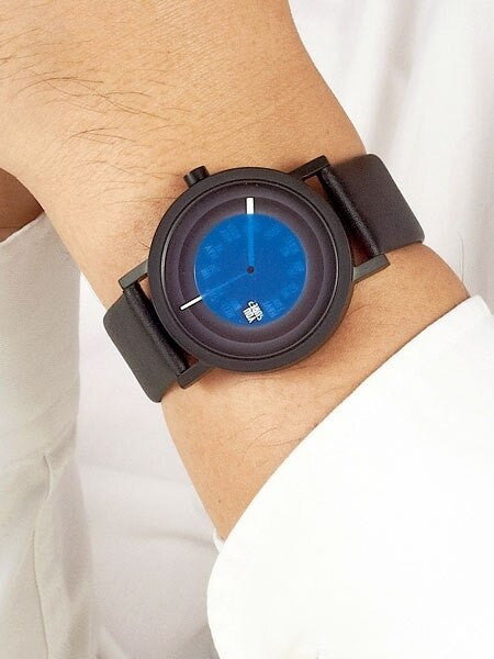 Projects 40mm Black Fortell Quartz Watch with Matching Leather Strap #7216B