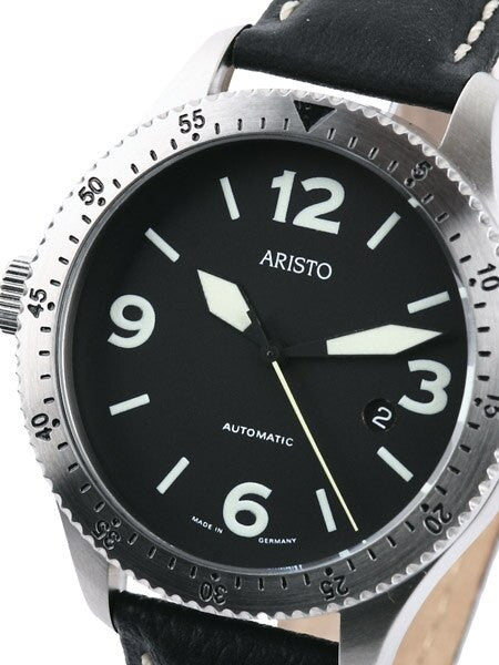 Aristo 7H72 Black Dial Swiss ETA Automatic Aviator Watch with Left Crown