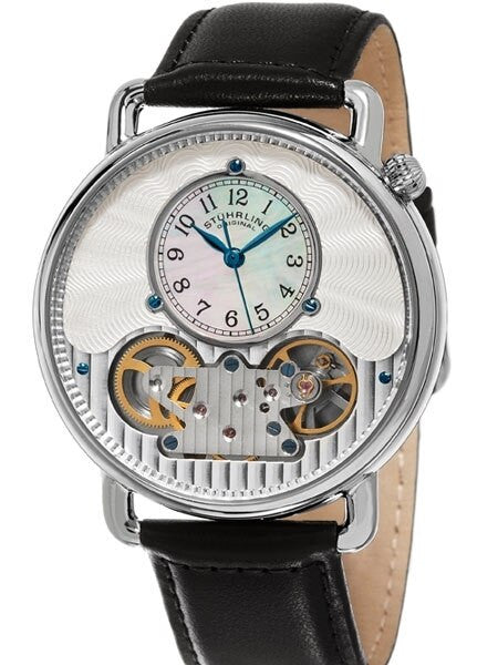 Stuhrling Quartz Watch with Decorative Skeleton Movement, Mother-of-Pearl and Silver Dial #693.01