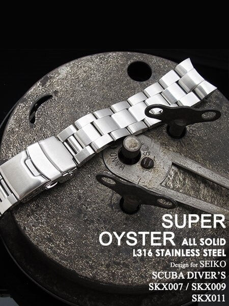 Strapcode 22mm Super-O "Boyer" watch band for SEIKO SKX007-009-011 Curved End #SS221803B019