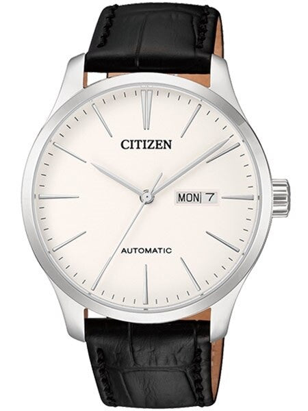 Citizen Automatic White Dial Watch with Black Leather Strap #NH8350-08B