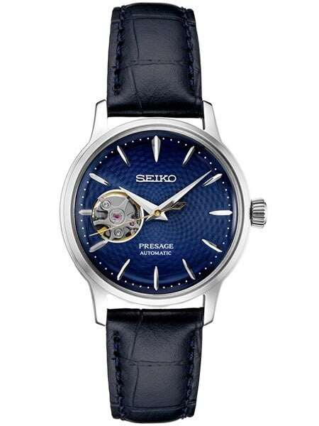 Ladies Seiko Presage Blue Automatic Dress Watch with Open Heart #SSA785