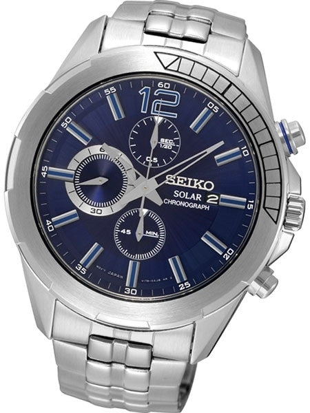 Seiko ReCraft Series Blue Dial, Solar Chronograph with Stopwatch #SSC381